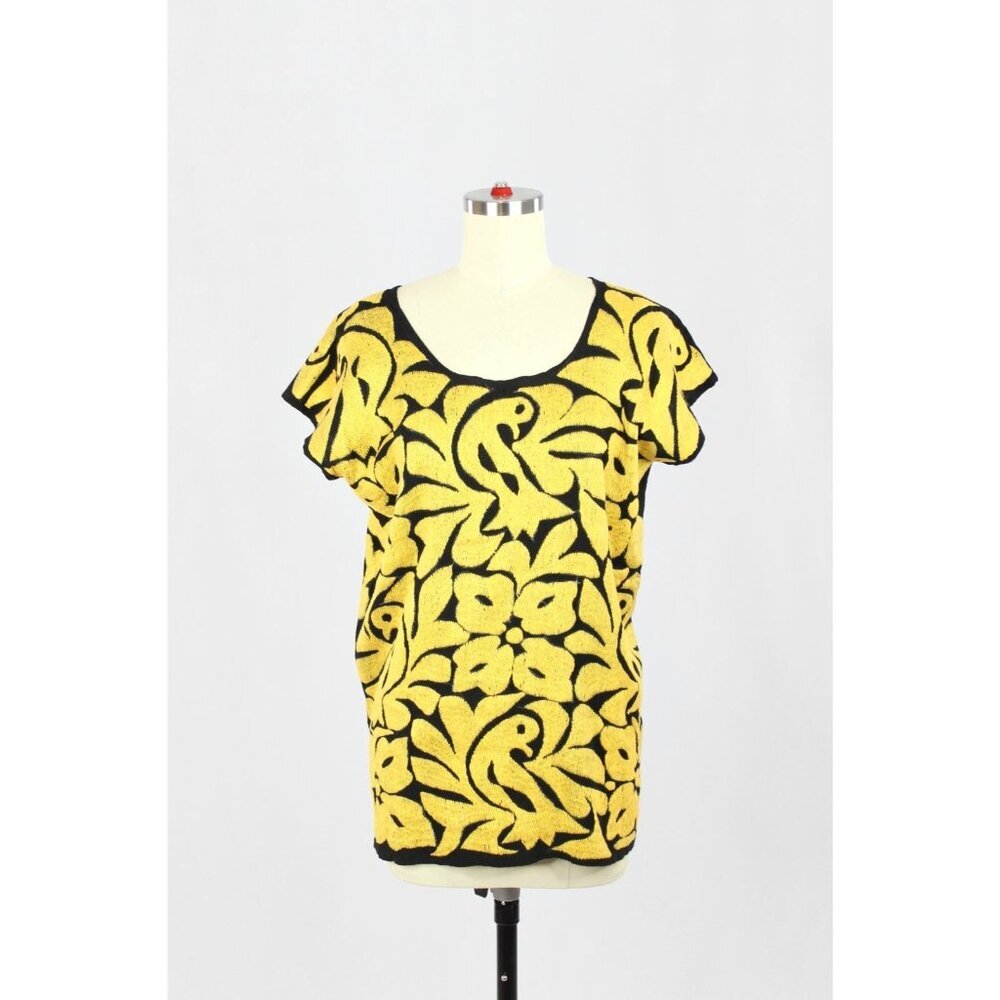Handmade Mexican Black Yellow Hand Embroidered Cotton Jalapa Huipil Tunic